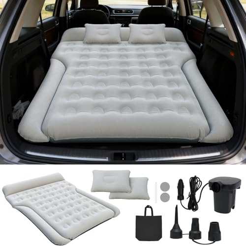 Handzee SUV Air Mattress, Inflatable Bed for Car Sleeping, Thickened Flocking Car Air Mattress, Leakproof Comfortable Durable Cushion, Cars Bed for SUVs Trunk, Camping Road Trip (Gray)
