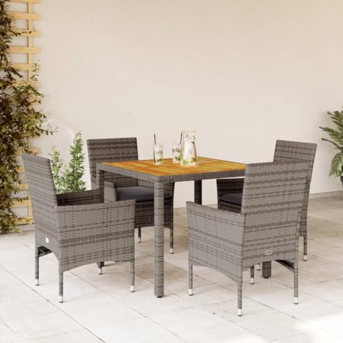 Owoxanthellate Gruppo da giardino in rattan sintetico con tavolo in legno di acacia 90 x 90 cm, resistente ai raggi UV, per esterni, per balcone, terrazza e giardino