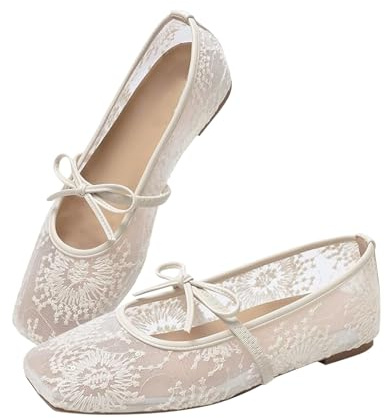 Chaussures de ballerine pour femme - Confortables - Classiques - Chaussures de danse - Antidérapantes - Décontractées - Chaussures d'été larges - Chaussures de ballet sportives - Ballerines à lanières