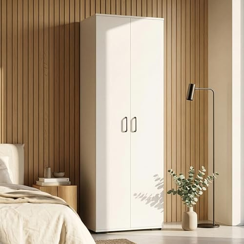 [en.casa] Armadio a 2 Ante Guardaroba con Barra Asta Appendiabiti e 4 Ripiani Regolabili Armadio Vano Porta Abiti Scomparti per Camera da Letto Ingresso Cameretta 175x60x35 cm - Bianco