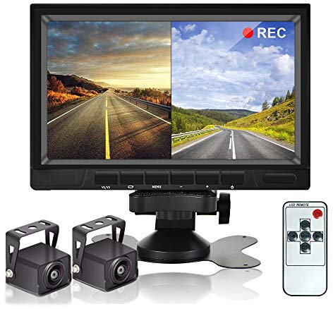 Sistema di Doppia Fotocamera Posteriore Videocamera per Videoregistratore Kit Telecamera per Visione Notturna HD con Monitor Diviso da 7 pollici a 2 Split 12V-36V CAMECHO