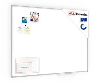ALLboards Lavagna Bianca Magnetica con Cornice in Alluminio EXPO 120x90cm Scrivibile e Cancellabile a Secco, a Parete