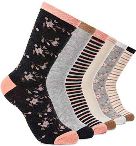CityComfort Calzini a Righe Donna, Estivi Calze Cotone Set - Confezione da 6 (Crema/Grigio, 37-40