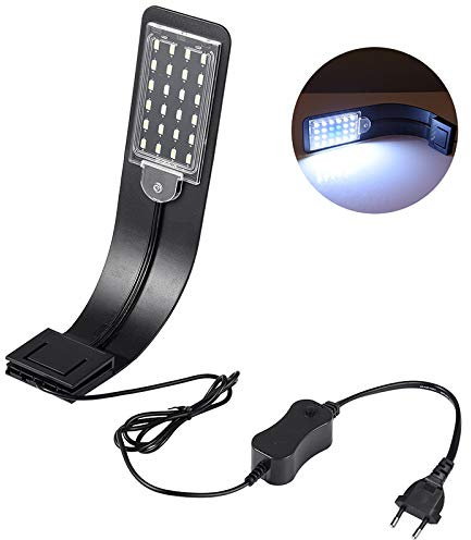 LEDGLE Éclairage pour Aquarium d'Eau Douce, Rampe LED Ultra Fine 10W IPX7 Étanche avec Pince Puissante et 24 LED Blanche et Bleue pour 30-60 CM