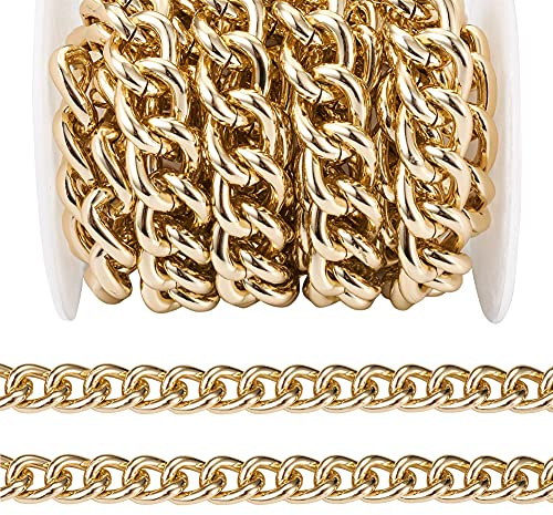 Craftdady, Rotolo di catena a maglia barbazzale in alluminio da 2 metri, con maglie non saldate, con bobina, in stile punk cubano, per collane, bracciali e gioielli fai da te, oro