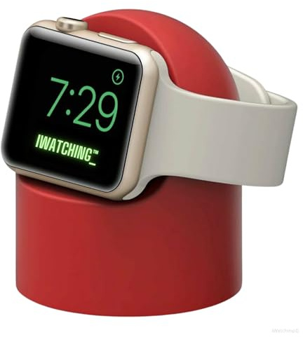 iWatching Charger Stand Silicone Dock Holder for Apple Watch Series Ultra/9/8/SE2//7/6/SE/5/4/3/2/1 (44/42/40/38mm),Supports Nightstand Mode > Adapters NOT Included < (Red)