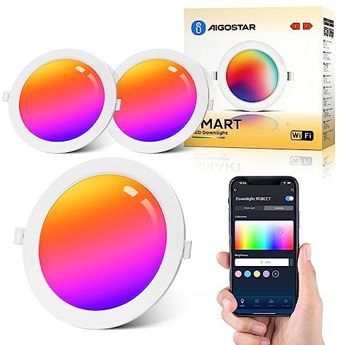 Aigostar 15 W LED-Einbaustrahler für Gipskarton, 2 Stück LED-Einbaustrahler, Einbauleuchte, App Steuerung RGB dimmbar, Warmweiß 2700-6500 K, kompatibel mit Alexa und Google Home