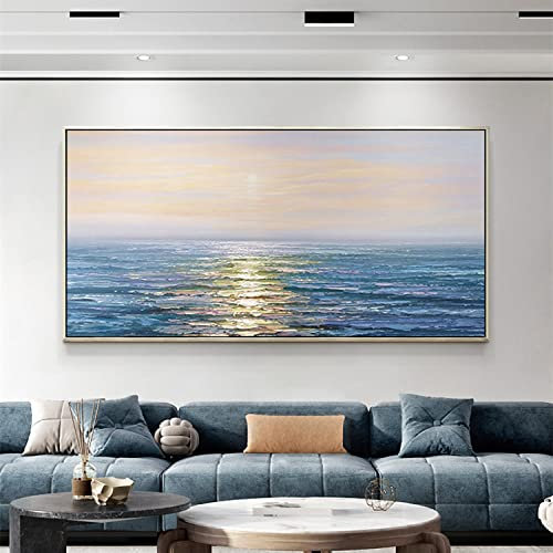 Quadri Astratti Dipinti A Mano Grandi,Moderna Pittura A Olio Dipinta A Mano Tramonto Oceano Pittura Murale Originale Senza Cornice Opere D'Arte Con Texture Orizzontale Grande Arte Della Parete Per S