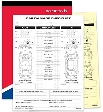 Car Damage Inspection Checklist Book A4 – Duplicate 2-Part NCR Vehicle Condition Report, 50 Sets for Garages, Dealerships, Vehicle Transport, Rental & Leasing Companies – Ocean Pads (69912)