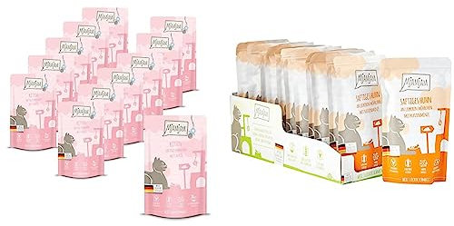 MjAMjAM - Premium Nassfutter für Katzen - Quetschie - Kitten saftiges Hühnchen mit Lachsöl, 12er Pack & - Premium Nassfutter für Katzen - Quetschie - saftiges Huhn an leckeren Möhrchen, 12er Pack