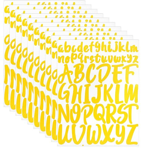 520pcs Vinyl Alphabet Stickers, 10 Sheets 1inch 2inch Capital Letter Stickers Practical Self Adhesive Letters Stickers for Crafts Outdoor Signs Poster Mailbox Windows Car (Yellow)
