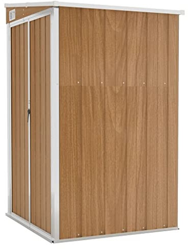Hommdiy Gerätehaus ohne Boden Doppeltür Schrägdach Geräteschuppen Schuppen Gartenhaus Gartenschuppen Verzinkter Stahl 118x100x178 Braun