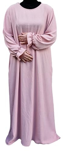 Yaqeen Jazz Abaya Seitentaschen Muslimah Maxikleid Islamisches Gebetskleid Ideal Casual/Moschee/Madrassa/Ramadan/Eid/Hajj/Umrah, hellrosa, One size
