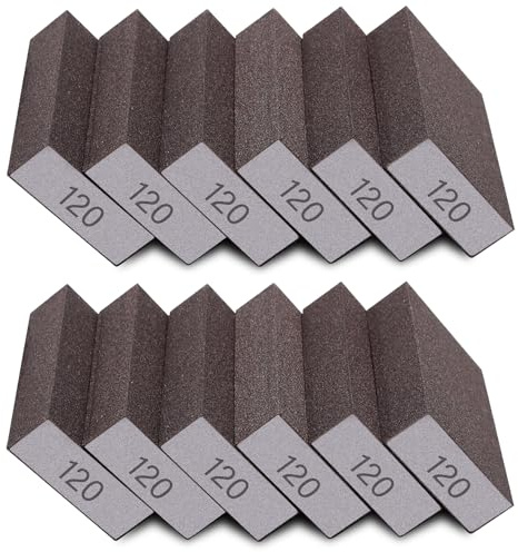 Tanbupu 12Pcs Sanding Sponge 120 Grit Medium Sanding Blocks for Drywall Metal Wood Washable and Reusable