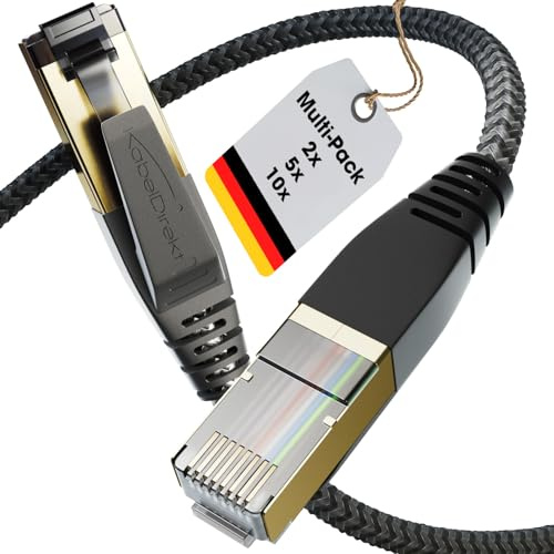 KabelDirekt – Cat 8 Network Cable with Flexible & Break-Resistant Braided Design – 10x 5m (LAN/Ethernet Cable, RJ45 Connector, Transmits Highest Data Rates up to 40 Gbit/s, For Gaming/PS5/Xbox)