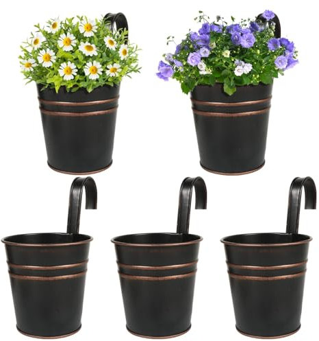 BOFUNX 5pcs Vasi di Fiori da Appendere Vasi di Metallo Esterno Vaso Sospeso Portafiori Pensili con Gancio Rimovibile per Balcone Recinzione Casa Decorazione