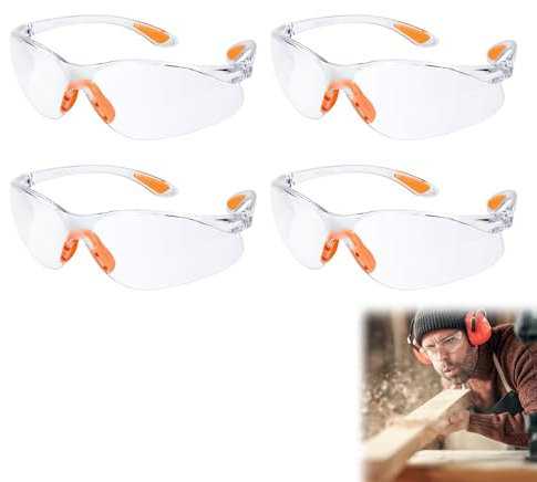 Rakiuty Schutzbrille Augenschutz,Schutzbrille für Arbeit,Transparent Augenschutzbrille,Schutzbrille Arbeitsschutzbrille,Sicherheitsbrille Kratzfest,Schutzbrillen Arbeit mit Klaren Gläsern,4PC
