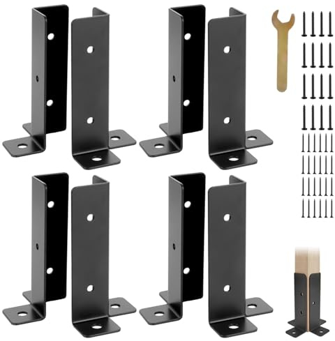 FWEEK Base para Poste Ajustable, 8 Piezas, Soporte para Postes de Madera 4x4, Anclaje para Postes Metálicos, Soporte para Vallas Jardín, Postes 1.5x1.5 2x2 2x4 4x4, Negro