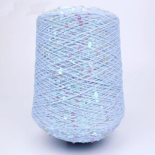UGEFKMQ Spetsgarn Gnistrande Garn 50 g/140 m 6/3 mm Paljett Virkad Tråd Vit Silver Glänsande Glittrande Stickning Garn Gör-Det-Själv Makraméväska Tyg 1 St A-13