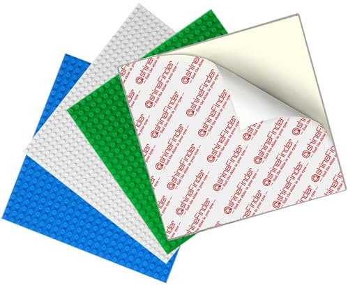 shineFinder 4 Plate Set Building Plate Compatible with Lego Building Blocks, 25.5 x 25.5 cm, Peel and Stick Base Plate for Table Top, Wall, Storage Box 4PCS