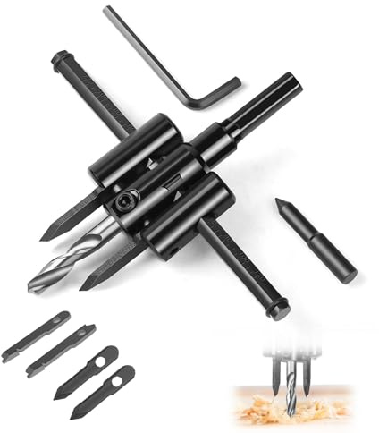 Lcyen Kreisschneider, Kreisschneider Holz Verstellbar 30-300 mm, Einstellbare Legierung, 3 Paar Ersatzklingen (2 Sätze Legierung, 1 Satz gewöhnlich), Werkzeuge für Holz, Kunststoff, Gipskarton