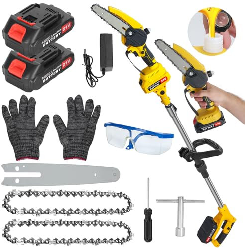 yoakaiax Scie à perche sans fil 2 en 1 et mini tronçonneuse électrique 21 V pour l'élagage des arbres, scie à perche à portée de 1,8 m pour l'élagage des arbres, mini tronçonneuse portable légère avec
