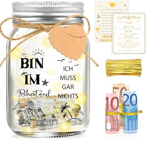 Shining She Renteneintritt Geschenk LED Flaschenlicht für Frau und Mann, Geldgeschenke Verpackung, Abschiedsgeschenk für Kollegen und Kolleginnen