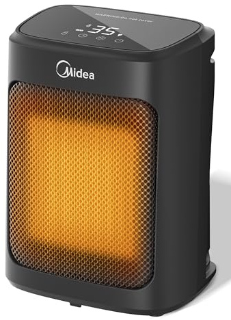 Midea Elektroheizung Keramik 2000W mit Thermostat, 3 Modi 24h-Timer, Überhitzungs- & Kippschutz, Sofortwärme für Büro Schlafzimmer,22CM,Schwarz