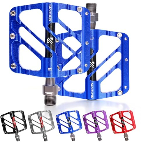 AEYINO MTB Flat Pedals Mountain Bike Pedals, 3 Bearings CNC Adult Road Bike Pedals, Wide Bicycle Platform Aluminum Alloy Non-Slip Pedal for Gravel Bike/MTB/BMX 9/16(Black/Purple/Red/Titanium/Blue)