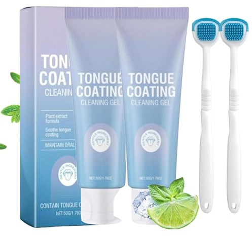 Tongue Cleaning Gel Bundle with Brush,Deep Cleaning,Gentle Mint Fresh Formulas,Bad Breath Removal,Fresh Breath (2Pcs-B, mint flavor-002)