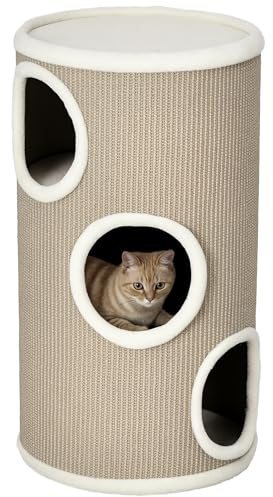 PawHut Cuccia per Gatti a 3 Livelli con Tiragraffi in Sisal e Rivestimento in Peluche, Casetta per Gatti da Interno Multilivello, Ø38x70 cm, Marrone