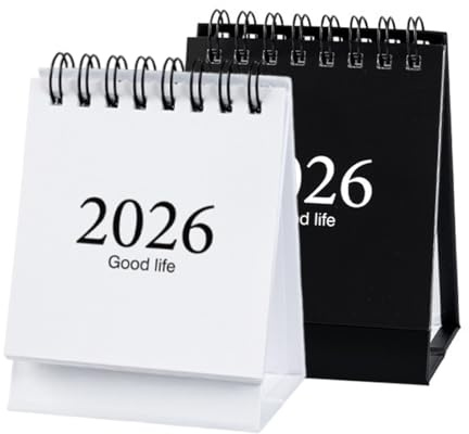 YUVKIN 2 Mini Calendarios de Escritorio 2026 Compactos para el período de enero 2026 a julio 2027 Pequeños Calendarios de Mesa con Adhesivos para Oficina en Casa y Escuela (Blanco/Negro)