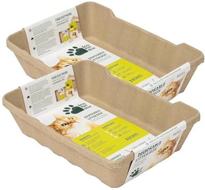 EcoPetBox – offene Katzentoilette mit hohem Rand – aus recyceltem Papier als geruchsarmes auslaufsicheres und hygienisches Einwegmodell ideal für Reisen ältere und kranke Katzen (6 Stück)