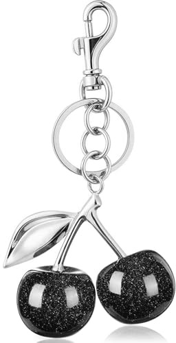 Rohxyzo Black Cherry Keychain & Bag Charm for Women, Cute Fashion Accessories, Stylish Metal & Resin Pendant for Handbags, Keys, Wallets or as a Gift