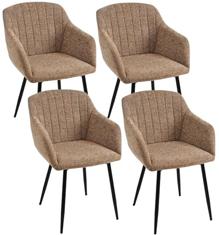 Goeurvant Lot de 4 Chaises Salle à Manger avec Accoudoirs, Chaises Fauteuil rembourrée en Chenille avec Pieds en Métal pour Salon Cuisine et Bureau, Marron café