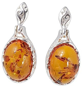 Amber Earrings - Sterling Silver Baltic Honey Oval Amber Earrings - Sterling Silver Jewelry Collection
