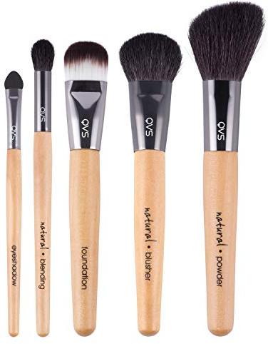 TRUYU Ultimate Brush Collection – Set de 5 brochas para base, rubor, iluminador, sombras y cejas