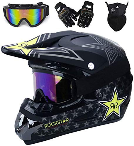 VOMI Mountainbike Motocross Helm Kinder Motorrad Crosshelm mit Helmbrille Handschuhe Maske, Junge/Mädchen Motorradhelm Fullface MTB Enduro Helm für Bike Enduro ATV Schutz (Grün,XL 58-59CM)