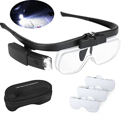 Loupe LED lumineuse avec 2 lumières, bandeau pour lecture et travail de précision, horloger, malvoyant, portable, rechargeable et interchangeable
