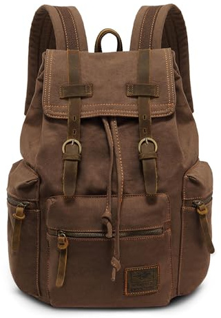 VARLIVOO Zaino Uomo Vintage in Tela per PC Portatile 14 Pollici