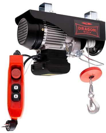 Dragon Winch Verricello elettrico 990kg 230V Argano motorizzato 1300W con telecomando a cavo | Paranco Elettrico a fune con capacità di carico 500kg–990kg Altezza di sollevamento 12m