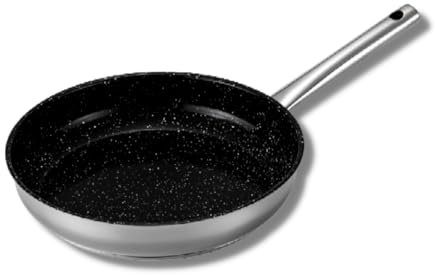 Venteo Noir 28 cm Poêle inox KitchenPro Revêtement céramique antiadhésif - Adaptée à tous les feux induction/vitro céramique/électricité/gaz - Différentes tailles 20/24/28cm - Noir