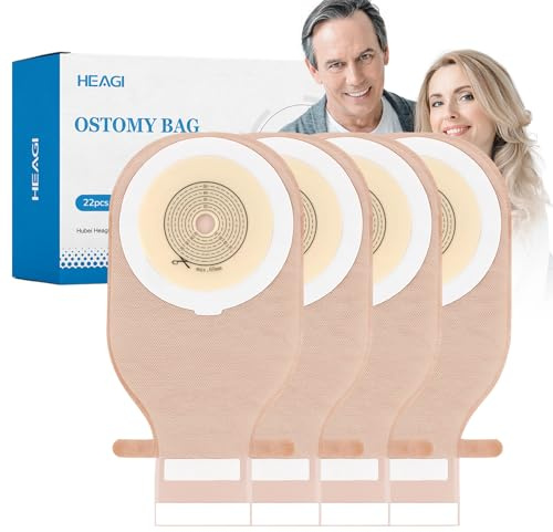 22 Pack Stoma Bags, One Piece Ostomy Colostomy Bags 15-60 mm Cut to Fit Drainable Pouch with Closure for Ileostomy Stoma Care, Ostomy Supplies, Cut to Fit（Hook and Loop Closure）