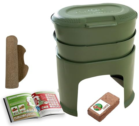 Moutta | Magic Worm Verde Oliva | Vermicompostador de Cocina 2 bandejas | Kit Completo