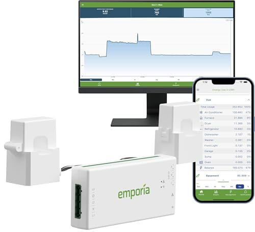 Emporia Vue 3 Moniteur d'Énergie Intelligent Triphasé – Appareil d’Automatisation Maison/Entreprise avec Suivi en Temps Réel, Compteur d’Énergie, Compatible Solaire et Relevé Net
