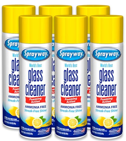 Sprayway Glass Cleaner Lemon Scent Foaming Aerosol Spray, 19oz, Pack of 6 | Ammonia-Free, Streakless, Fast-Acting | Cleans & Polishes Glass Surfaces | Removes Fingerprints, Dust, Dirt, Smoke Film