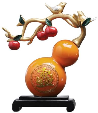 Statua di zucca in resina, buona fortuna dipinta a mano, zucca decorativa ornamentale, zucca Feng Shui fortunata per scrivania dell'ufficio (arancione)