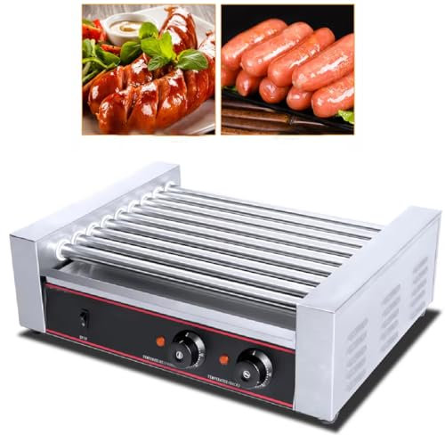 Macchina per hot dog, griglia elettrica per salsicce con doppia manopola di controllo della temperatura/luce LED, macchina per cottura a grill elettrica per hot dog 24 hot dog e 9 rulli di grado comme
