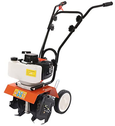 Fridgestea Motoculteur à essence 52 cc 2 temps 1,7 CV Motobineuse à gazon Motobineuse Cultivateur Cultivateur avec poignée, Largeur de travail : 25 cm | Profondeur de travail : 5-10 cm