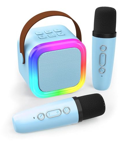 Koolcover Mini máquina de Karaoke para niños y Adultos, Altavoz Bluetooth portátil con 2 micrófonos inalámbricos, Juguetes de Regalo de cumpleaños para niñas de 8, 9, 10, 11, 12 años o más (Azul)